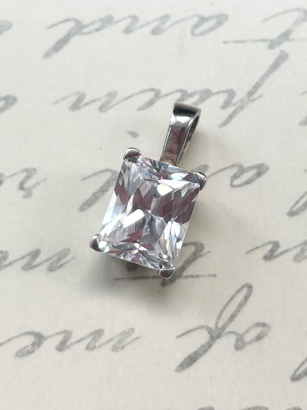 Sterling Silver Classic Clear Cubic Zirconia Rectangle Pendant